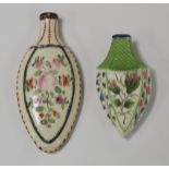 Early 19th century English porcelain scent bottle of flattened elliptical form with two floral