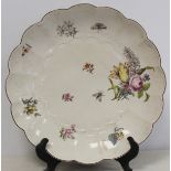 18th century Chelsea porcelain lobed circular shallow dish with painted polychrome enamel floral