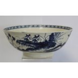 18th century Worcester porcelain bowl decorated in "Precipice" pattern in underglaze blue with