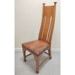 Arts & Crafts oak side chair by Goodyer's, New Bond Street and Regent Street, the curving back