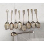 Collection of Georgian silver teaspoons to include early 18th century rat-tail examples, 114g.