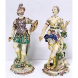 Pair of Bow porcelain figures of Mars, clad in Roman helmet and armour and holding a spear (missing)