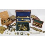 Hydrometer by Allan of Edinburgh, in mahogany case and a quantity of lenses, microscope parts