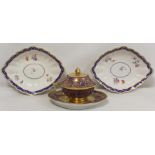 Pair of 18th century Derby porcelain dishes of lobed diamond form with polychrome floral sprays