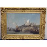 JAMES WEBB (ENGLISH 1825-1895). A view of Constantinople. Oil on canvas. 60cm x 90.5cm. Signed (on