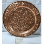 Keswick School of Industrial Arts, Arts & Crafts circular copper charger, the central repousse panel