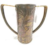 Arts and Crafts Fivemiletown copper vase by John Williams, with repousse decoration of fish