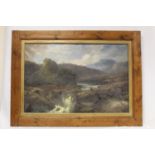 JOHN BRANDON SMITH (1848-1884). Mountainous riverscape. Oil on canvas. 60cm x 90cm. Signed, dated