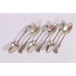 Set of six antique silver teaspoons of singe struck King's pattern, monogrammed AMB (letter with the