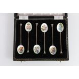 Set of six Elizabeth II silver and enamel coffee spoons by Henry Clifford Davis, Birmingham, 1957,