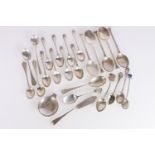 Group of silver flatware to include five silver spoons, inscribed 'Oxhey' by Charles Boyton, London,