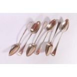 Set of six George III silver tablespoons of oar pattern, monogrammed, no makers mark, London 1795,