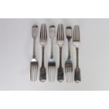 Set of six Victorian Irish silver table forks of fiddle pattern with elephant monogram, by