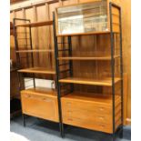 Mid 20th century teak and black tubular steel shelving unit