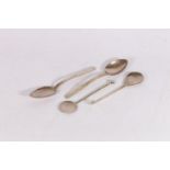 Four contemporary silver spoons to include two in the Arts and Crafts style, makers mark FWB,