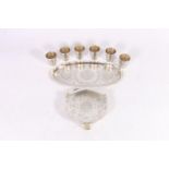 Arabic white metal drinking set comprising six miniature shot beaker cups on oval tray stand, and an