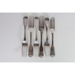 Set of four George VI Irish silver table forks of fiddle pattern with elephant monogram, by James Le