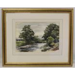 Robert Forrester (Cumbrian 1913-1988). Rose Castle - Riverscape. Watercolour. 19.5cm x 28cm. Signed.