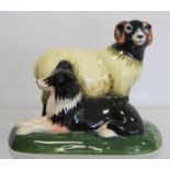 Modern Moorcroft Pottery "Swaledale" figure group (Sheep and Border Collie), impressed and painted