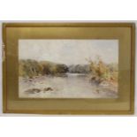 Frederick Tucker (Exh. 1880-1915). Riverscape. Watercolour. 37cm x 62cm.  Signed.