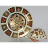 Royal Crown Derby Imari side plate, pattern 1128, 16cm diam.; also a paperweight in the form of a