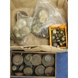 Box of various brass and other weights.