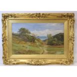 John MacWhirter (Scottish 1839-1911). "The Shepherd" (coastal scene). Oil on canvas, framed under