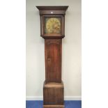 18th century oak 30 hour longcase clock with a 13 inch brass dial named to John Blaylock, Longton,