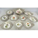 Early 19th century English porcelain dessert service, probably Coalport, each piece depicting a