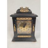 Musterschutz three train mantel clock of late 17th century style, the going, barrel movement and