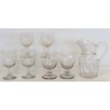 Three pairs of Georgian glass rummers, two with engraved initials I.R.B. within foliate border,