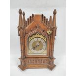 Late 19th century mantel clock by Winterhalder and Hofmeier, chiming on two gongs, in oak case of