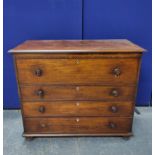 19th century mahogany secretaire chest of drawers, the front enclosing fitted drawers and pigeon