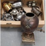 Copper samovar (a.f.) and further items of metalware, etc.