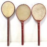 Three 19th century "Battledore & Shuttlecock" racquets, the largest 45.5cm long.  (3).