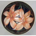 Modern Moorcroft Pottery "Pink Damask" pattern bowl of circular form, designed by Philip Gibson,