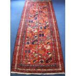 Modern Caucasian Karabakh carpet or runner in wool on cotton, in reds and blues with stylised