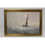 20th Century British School. Shipping in an estuary. Oil on canvas. 49cm x 75cm. Indistinctly