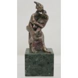 20th century cast bronze figure of a mother and child mounted on rectangular green marble plinth