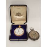 Silver lever watch by Dixon, Maryport, with gold chapters, 1885 and a Swiss rolled gold watch for