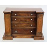 19th century mahogany veneered apprentice piece miniature chest of drawers of rectangular form