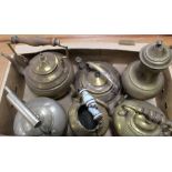 Box of brass kettles, etc.