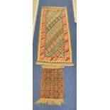 Persian wool prayer mat and modern Kelim runner, 66cm x 47cm and 203cm x 86cm. (2).