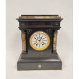 French mantel clock inscribed John Young Paris in slate case with marble inlay and columns.