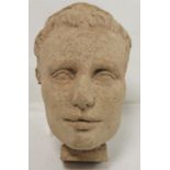Sculpted terracotta maquette mask head on square plinth base of Gertrude Bertha Springell by Karel