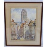 Paul Marny (French/British 1829-1914). French cathedral town, probably Rouen. Watercolour. 37cm x