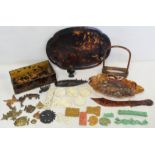 Box of miscellanea including: items of simulated tortoiseshell and various metal and composite