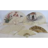 Five various 19th/early 20th century ladies fans, comprising: Duvelloroy mother of pearl and painted
