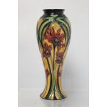 Modern Moorcroft Pottery "Ragged Poppy" pattern slender baluster vase, designed by Nicola Slaney,