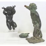 Cast bronze figure of a putto wrestling with a serpent, on naturalistic plinth base, a.f., 27cm